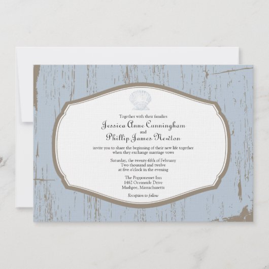 Scalloped Shell Rustic Beach Wedding Kaart (Voorkant)