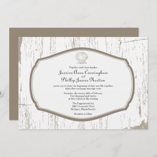 Scalloped Shell Rustic Beach Wedding Kaart (Voorkant / Achterkant)