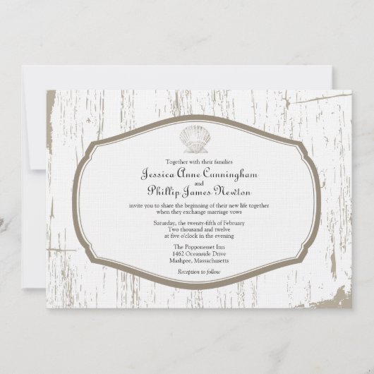 Scalloped Shell Rustic Beach Wedding Kaart (Voorkant)