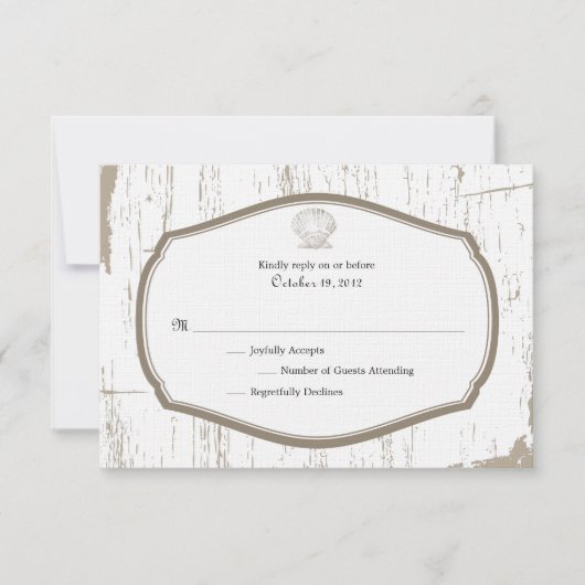 Scalloped Shell Rustic Beach Wedding RSVP Kaartje (Voorkant)