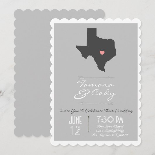 Scalloped Silver Grey Texas Huwelijksuitnodiging Kaart (Voorkant / Achterkant)