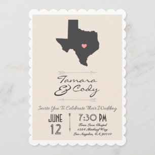 Scalloped Tan Beige Texas Wedding Invitation Kaart