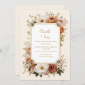 Scalloped Terracotta Peach Wildflower Wedding Kaart (Voorkant / Achterkant)