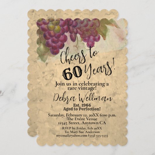 Scalloped Vineyard Waterverf Proost tot 60 jaar Kaart (Voorkant / Achterkant)