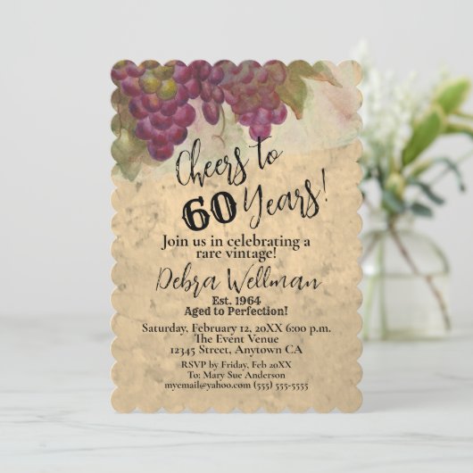 Scalloped Vineyard Waterverf Proost tot 60 jaar Kaart (Staand voorkant)