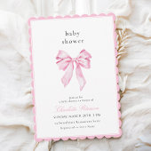 Scallopped Pink Bow Baby Shower Invitation Kaart