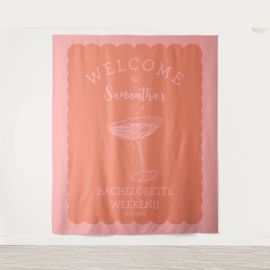 Scalop rand Bachelorette Party Achtergrond Cocktai Wandkleed (Voorkant)