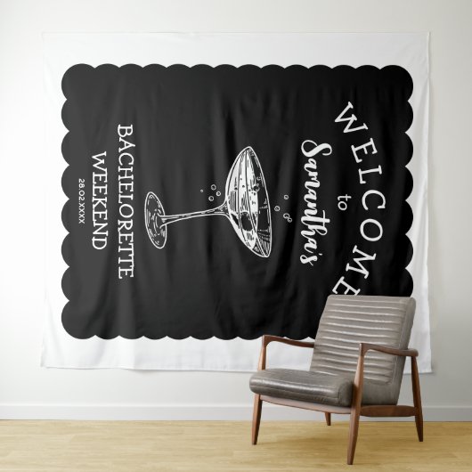 Scalop rand Bachelorette Party Achtergrond Cocktai Wandkleed (In Situ (horizontaal))