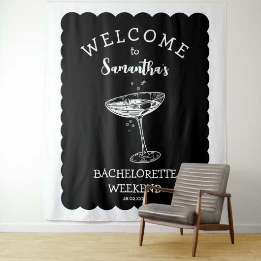 Scalop rand Bachelorette Party Achtergrond Cocktai Wandkleed (In situ)