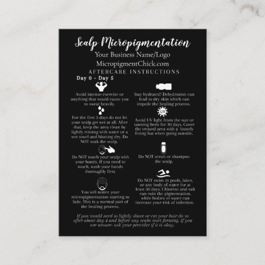 Scalp Micropigmentatie Aftercare Instructie Visitekaartje (Voorkant)