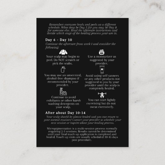 Scalp Micropigmentatie Aftercare Instructie Visitekaartje (Achterkant)