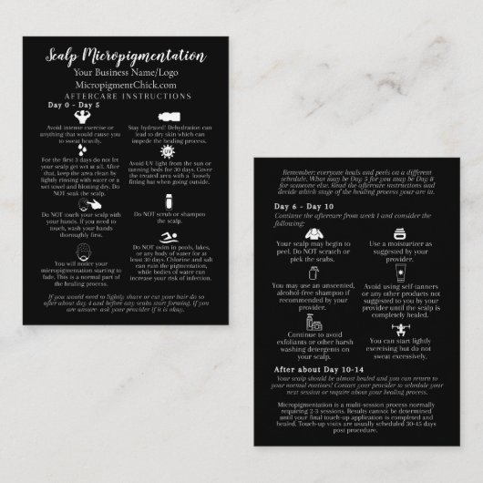 Scalp Micropigmentatie Aftercare Instructie Visitekaartje (Voorkant / Achterkant)