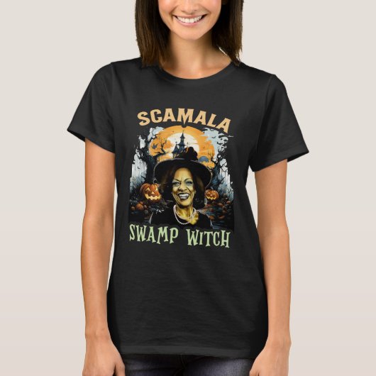 Scamala Kamala Harris ontmaskerd moerasheks Hallow T-shirt (Voorkant)