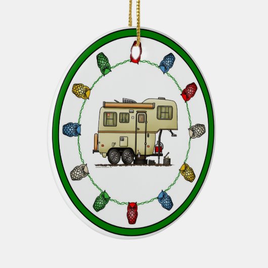 Scamp 5th Wheel Camper RV happy camper Keramisch Ornament (Rechts)