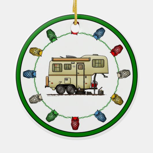 Scamp 5th Wheel Camper RV happy camper Keramisch Ornament (Achterkant)