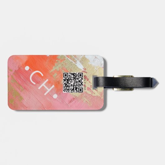 Scan als verloren aangepaste QR-code Monogram Mode Bagagelabel (Achterkant horizontaal)