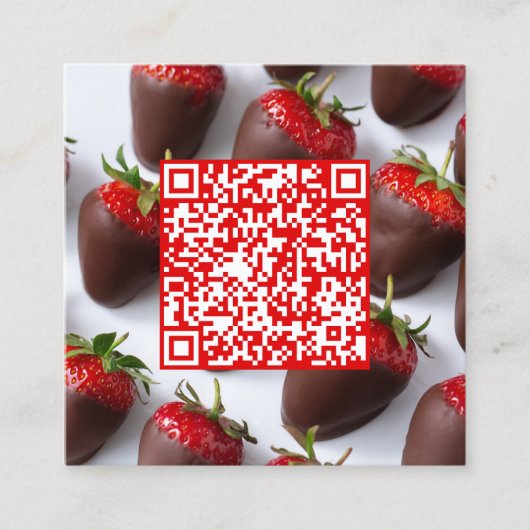 Scan Code Chocolade Aardbeien Vierkante Visitekaartje (Voorkant)