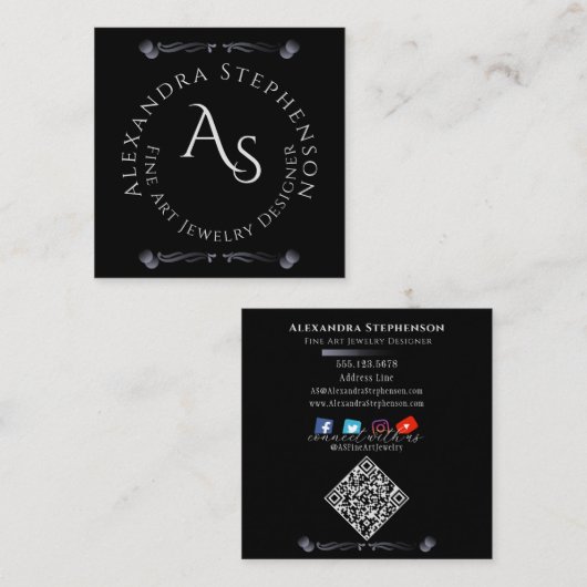 Scan Connect Social Media QR Code juwelen display Vierkante Visitekaartje (Voorkant / Achterkant)