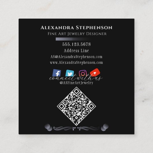 Scan Connect Social Media QR Code juwelen display Vierkante Visitekaartje (Achterkant)