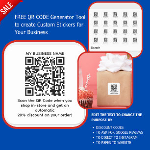 Scan de QR-code voor korting MAAK UW EIGEN MERK Vierkante Sticker