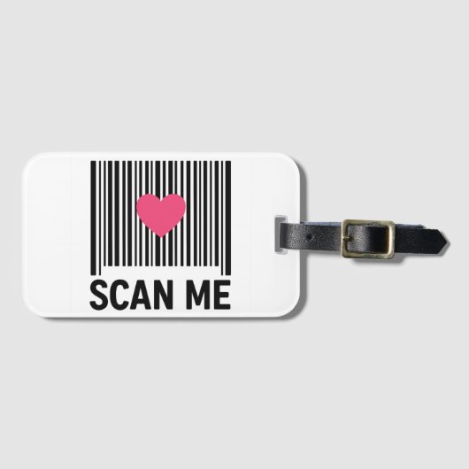Scan Me – Creatieve Barcode met Hartontwerp Bagagelabel (Voorkant (horizontaal))