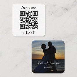 Scan me naar RSVP Wedding QR Code Response Vierkante Visitekaartje