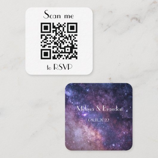 Scan me naar RSVP Wedding QR Code Response Vierkante Visitekaartje (Voorkant / Achterkant)