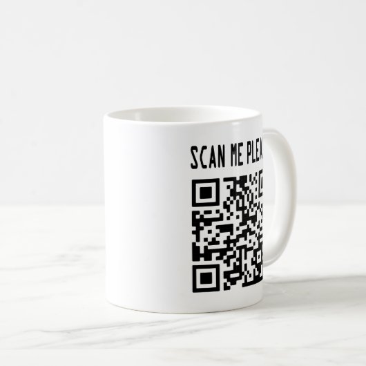 Scan me please QR-code - Glimlach, het is gratis Koffiemok (Voorkant rechts)