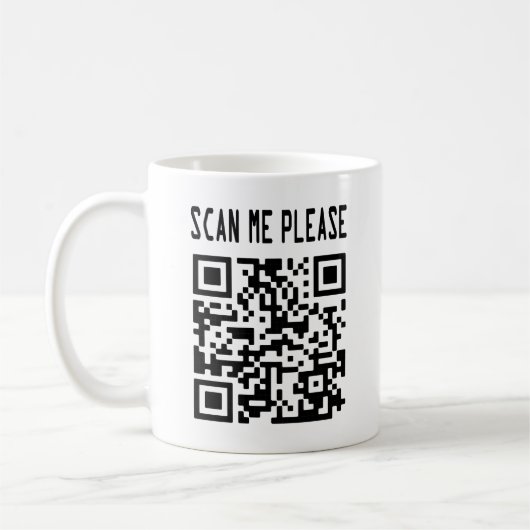Scan me please QR-code - Glimlach, het is gratis Koffiemok (Links)