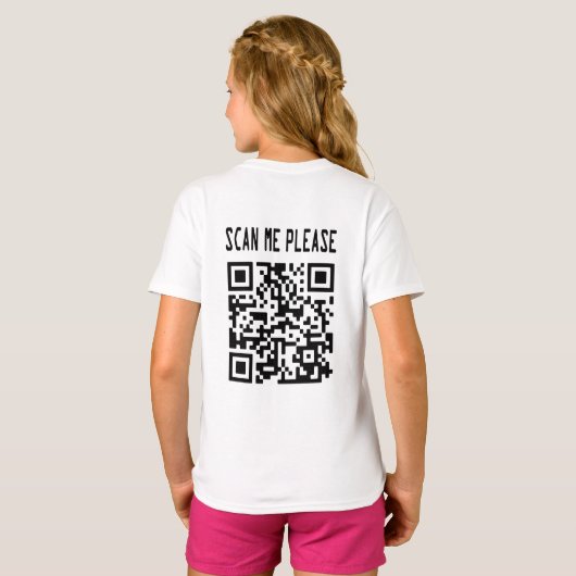 Scan me please QR-code - Glimlach, het is gratis T-shirt (Achterkant volledig)