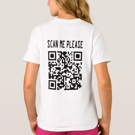 Scan me please QR-code - Glimlach, het is gratis T-shirt (Achterkant)