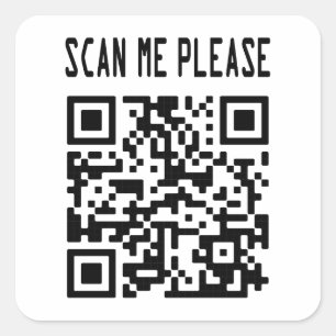 Scan me please QR-code - Glimlach, het is gratis Vierkante Sticker