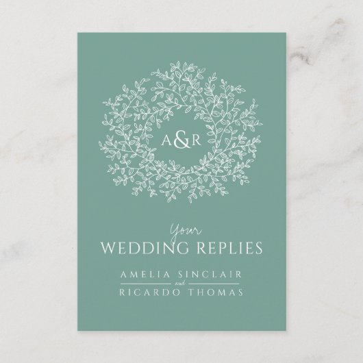 Scan me QR code bruiloft website monogram groen Informatiekaartje (Voorkant)