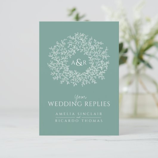 Scan me QR code bruiloft website monogram groen Informatiekaartje (Staand voorkant)