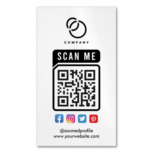 Scan me QR Code Social Media Logo Modern Simple Magnetisch Visitekaartje (Voorkant Verticaal)