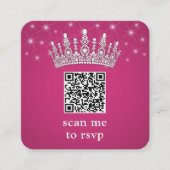 Scan Me QR RSVP Quinceañera Crown Fuschia Pink Informatiekaartje (Voorkant)
