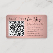 Scan Me QR RSVP Roze Rose Goud Foto Bruiloft Informatiekaartje (Voorkant)