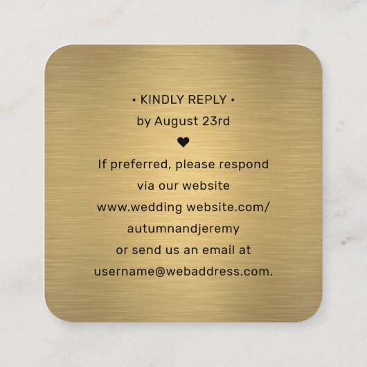 Scan Me QR RSVP Zwart & Goud Vierkant Bruiloft Informatiekaartje (Achterkant)