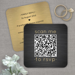 Scan Me QR RSVP Zwart & Goud Vierkant Huwelijk Informatiekaartje