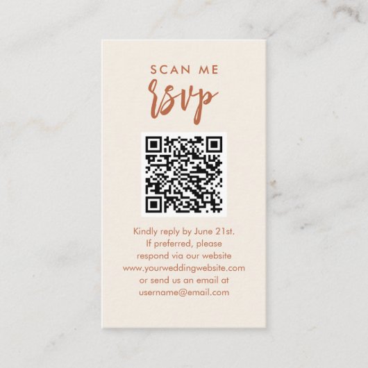Scan me RSVP Boho Desert Bruiloft QR Code RSVP Informatiekaartje (Voorkant)