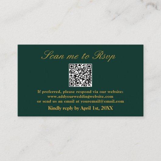 Scan me RSVP Emerald Green Gold Wedding QR Code Informatiekaartje (Voorkant)