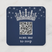 Scan Me RSVP QR Code Quinceañera Crown Navy Blue Informatiekaartje (Voorkant)