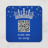 Scan Me RSVP QR Code Quinceañera Crown Royal Blue Informatiekaartje (Voorkant)