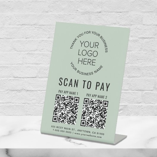 Scan naar Betalen 2 QR Codes Zakelijk Logo Sage Gr Reclamebord Met Voetstuk