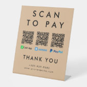 Scan naar betalen Venmo Cash App Paypal Multi QR-c Reclamebord Met Voetstuk (Voorkant)