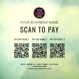 Scan om 3 QR-codes bedrijfslogo te betalen Raamsticker