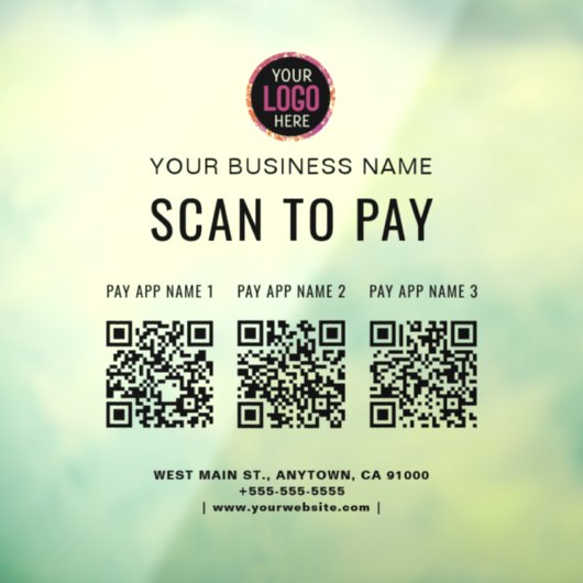 Scan om 3 QR-codes bedrijfslogo te betalen Raamsticker (Vel 3)