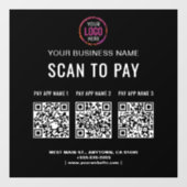 Scan om 3 QR-codes Zakelijk Logo te Betalen Raamsticker (Vel)
