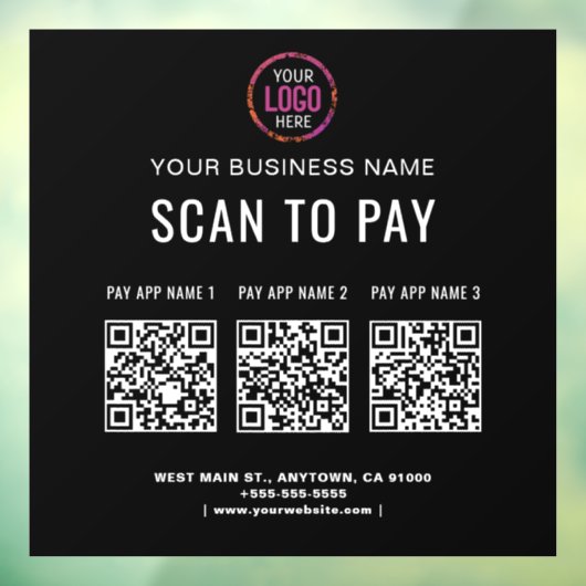 Scan om 3 QR-codes Zakelijk Logo te Betalen Raamsticker (Vel 3)