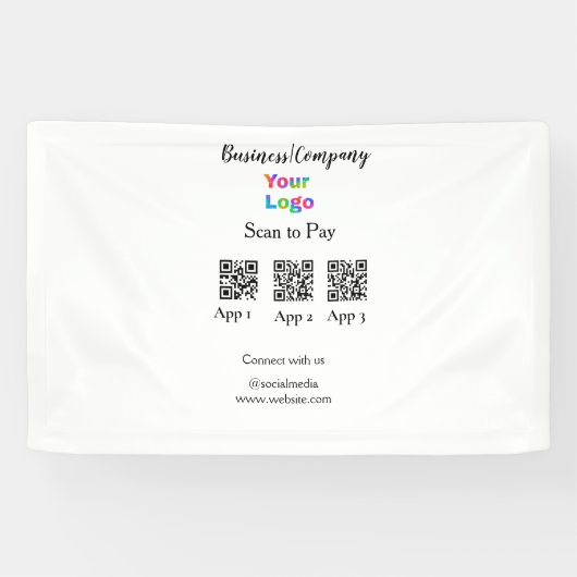 Scan om bedrijfslogo Q R-code social media te beta Spandoek (Horizontaal)